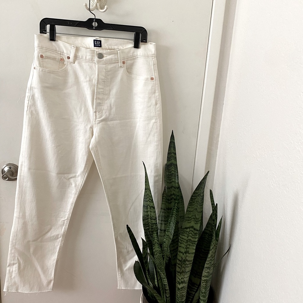 White Cheeky Straight Button Fly Jeans